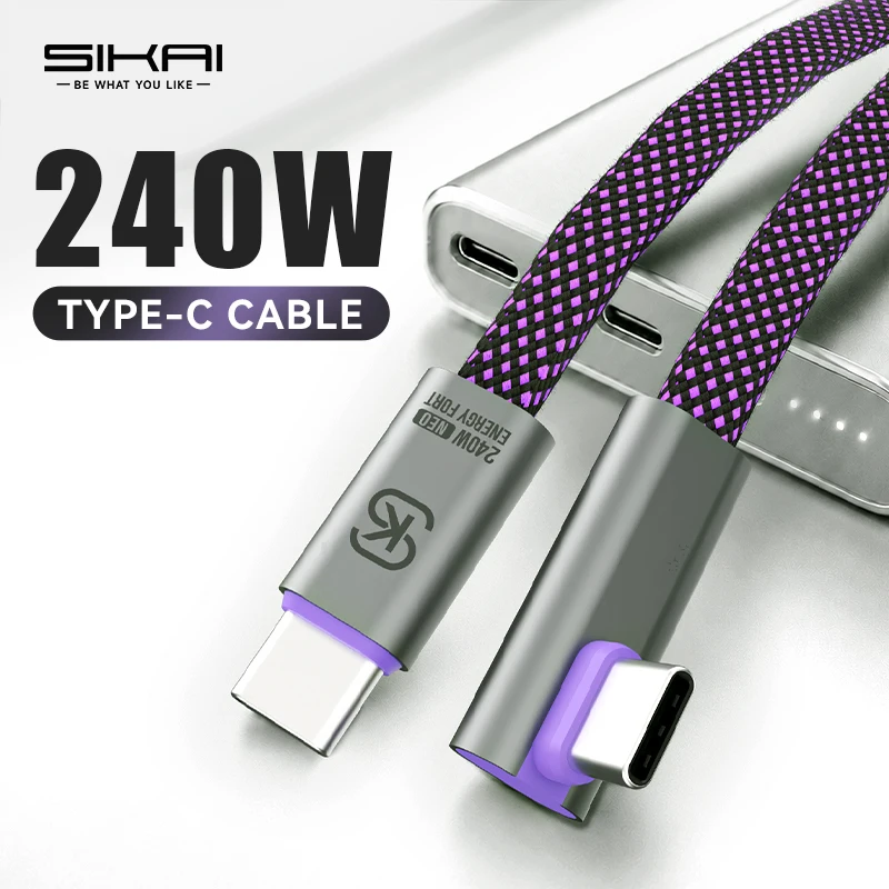 90 °   Elbow Schnellladekabel PD 240W USB-C auf Typ-C Ladekabel 480 Mbps Datenübertragungskabel für Handy Laptop Samsung
