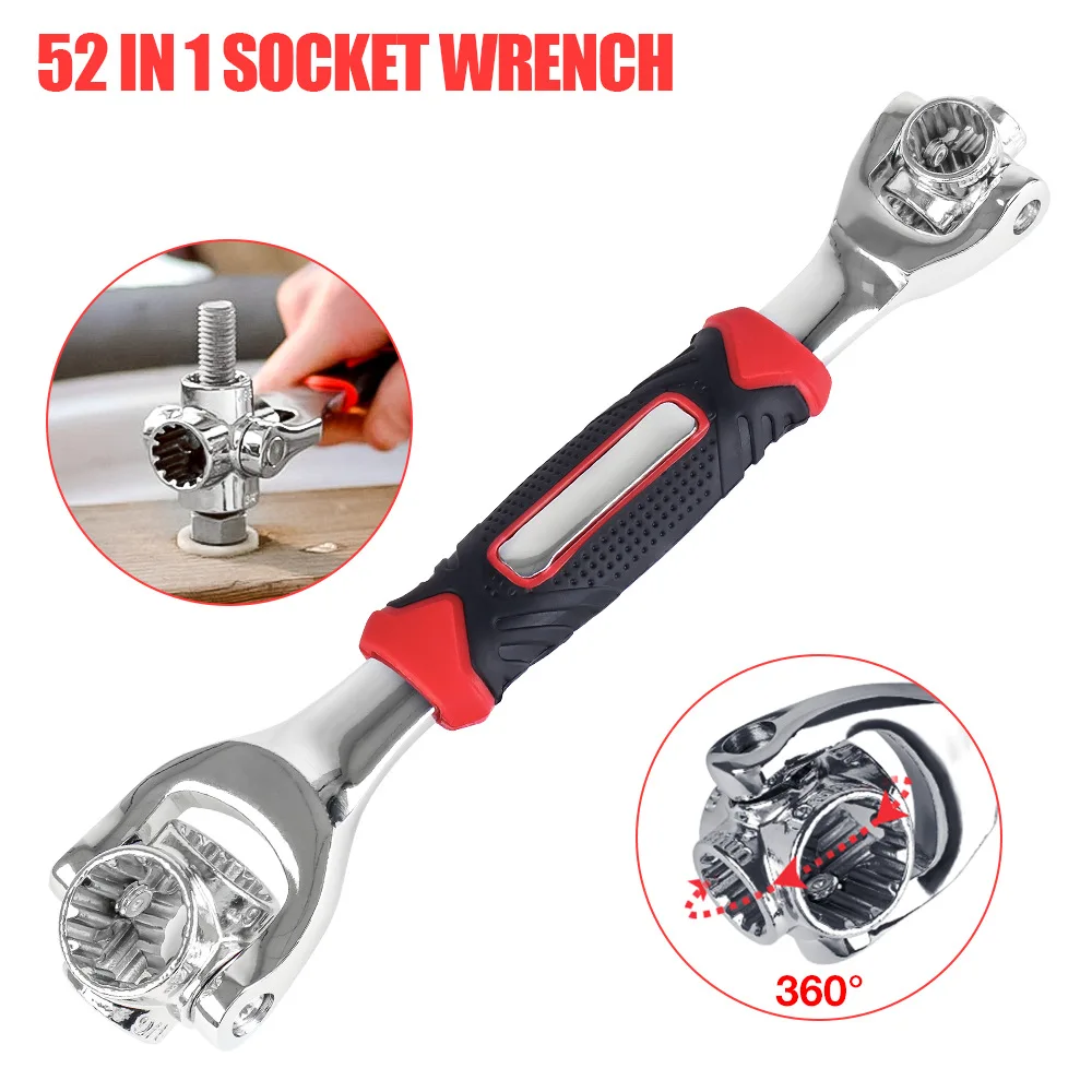 

Multifunctional Socket Tiger Wrench Multi-angle Wrench with 12 Corners 360-Degree Rotating Head Rubber Handle Sleeve Wrench Tool