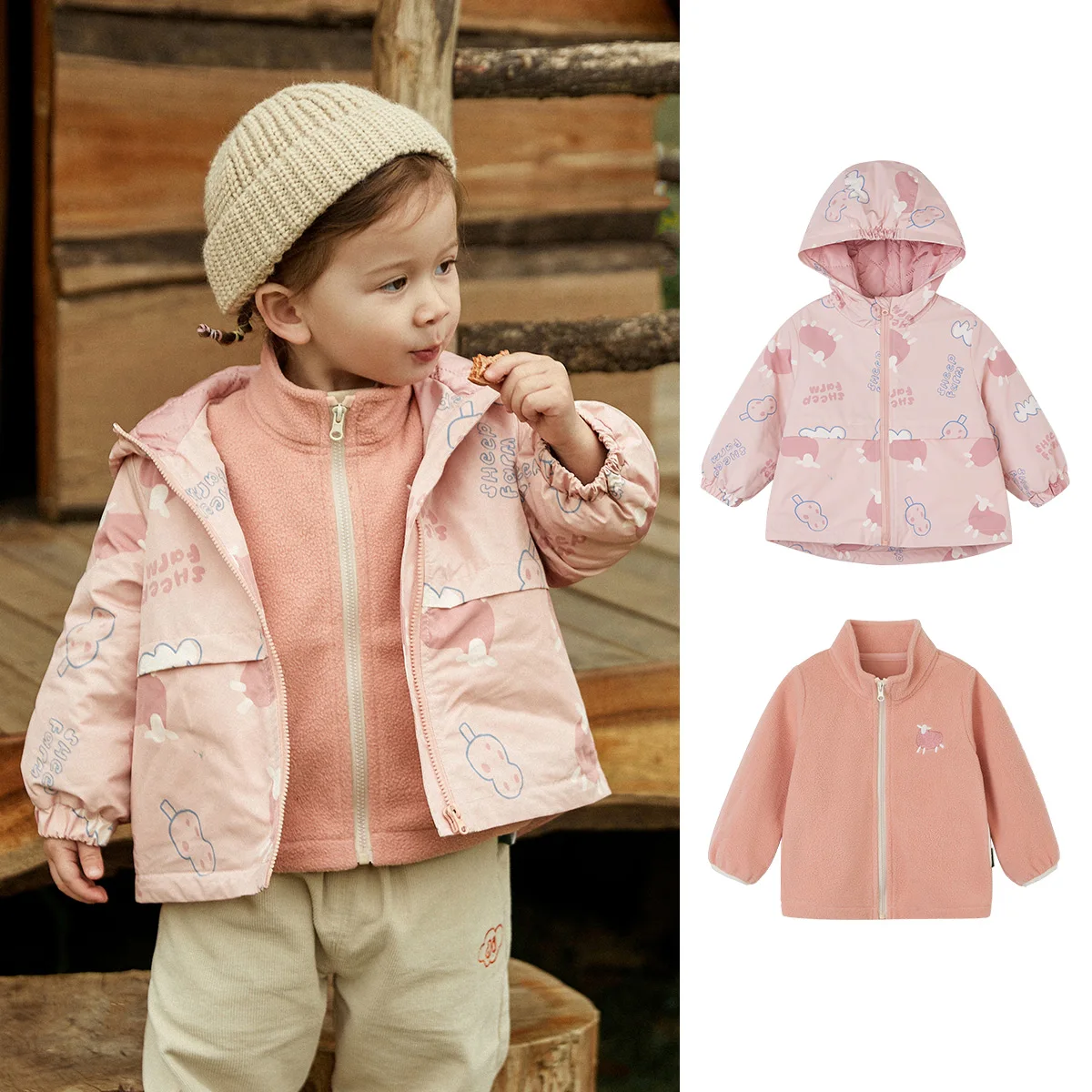 Amila Baby Coat 2022 Autumn Winter New Full Print Cartoon Two Pcs Jacket Boys and Girls Casual Children\'s Clothes Warm