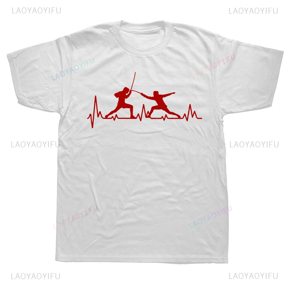 Funny Printed HeartBeat Fencing T Shirts Summer Short Sleeve Harajuku Loose Casual Men T-Shirt Comfort Breathe Y2k Fashion Tees image 3