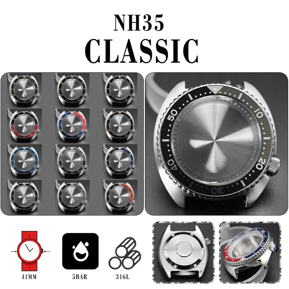 Modified 41mm316 stainless steel abalone case, steel interior, sapphire glass, can be fitted with NH35A/NH36 movements