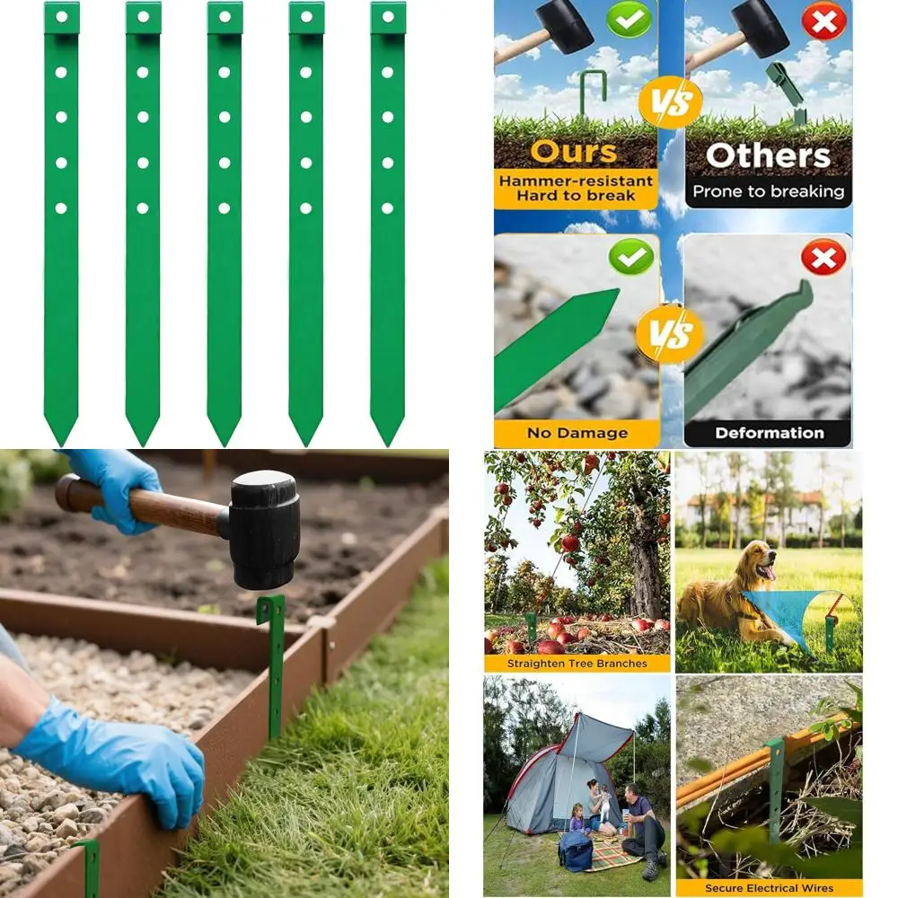 

60Pcs Metal Garden Landscape Edging Stakes, Green,10in anchoring Stakes Landscape Anchoring Spikes for Terrace Board,Garden Line