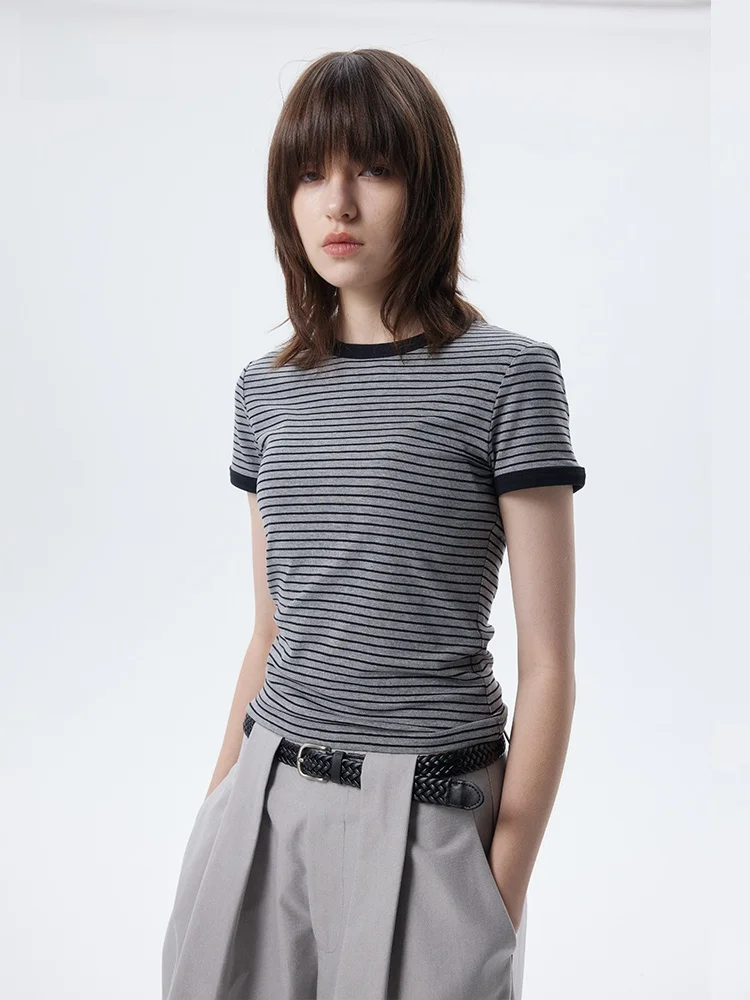 

Женская модная повседневная футболка Slim Fit в полоску с коротким рукавом, высокого качества, весна-лето, новинка Wildund