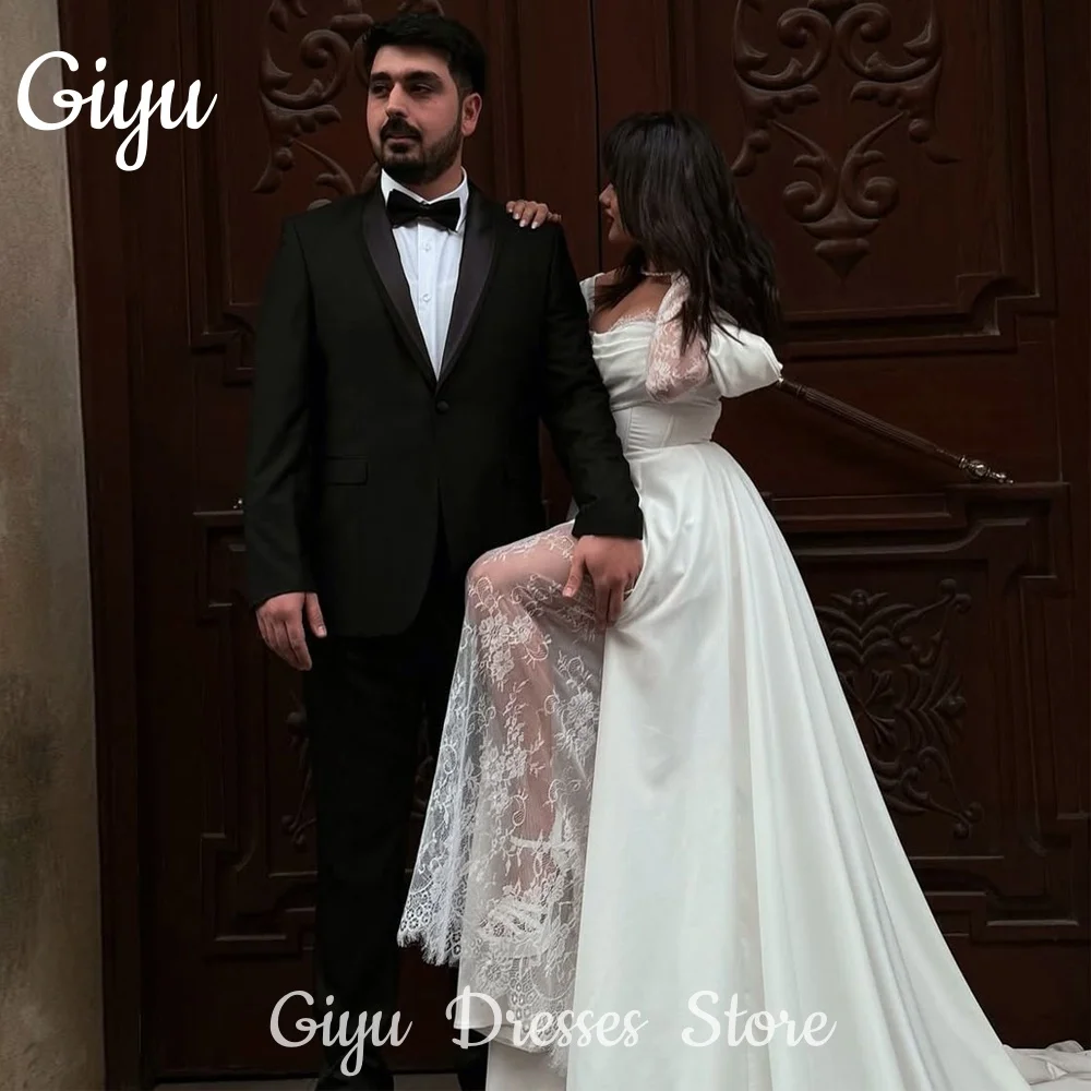 

Giyu Modern Lace Strapless A-line Dresses Off Shoulder Side Slit Long Sleeve Modern Bridal Gowns Vestido de noiva US Women 2025