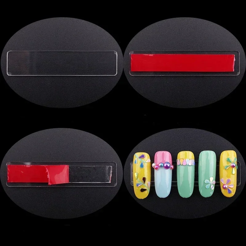 1 مجموعة شفافة نصائح كاذبة عرض موقف شريط لاصق على الوجهين أدوات مسمار تصميم ممارسة حامل Traceless ملصق الغراء #4