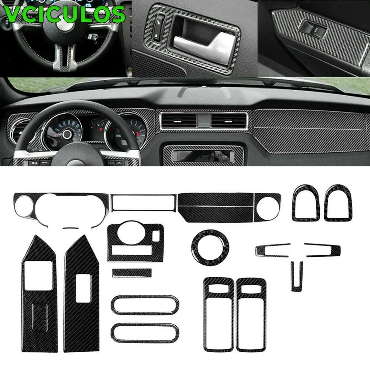 

21pcs Carbon Fiber Style Full Interior Kit Set Cover Sticker For Ford Mustang 2009-2013 Engine Car Accessories Part Replacement