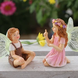 2PC/Men and Women Chatting Flower Fairy - Garden Courtyard Succulent Pottery Decoration Resin Crafts - Rural Bonsai Style