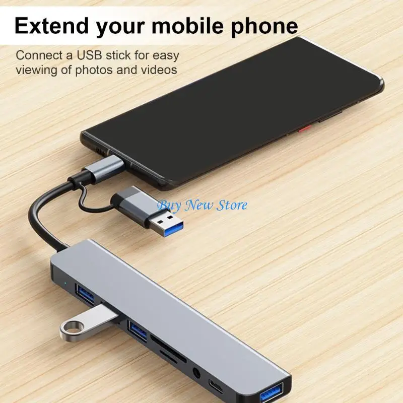 

20CE USB C Multiports Adapter USB3.0 Type C Hub with Card Reader for Business Travel