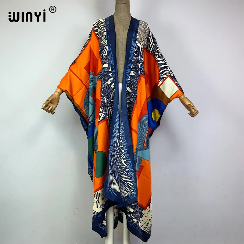 WINYI Africa kimono elegancki kwiat boho sukienka z nadrukiem boho kaftan dla kobiety elegancki kardigan seksowny plaża strój kąpielowy płaszcz