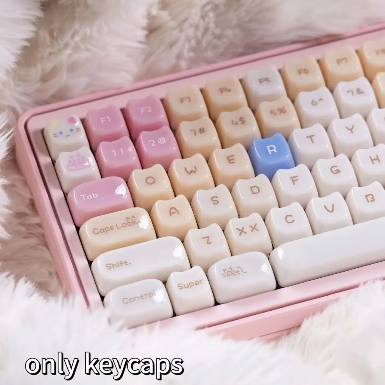 148 Keys MOA Cute PBT Keycaps, Glossy PC Transparent Design, Aesthetic Cute Style for Girls Mechanical Keyboards