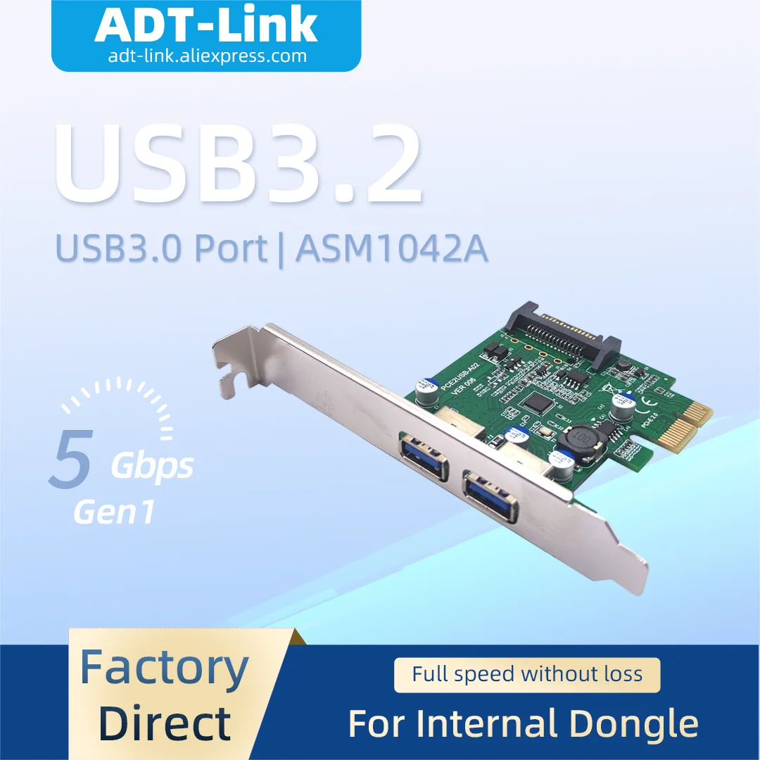5Gbps USB 3.2 Gen1 to USB3.0 Adapter Card ASM1042A Chip Desktop PCI-E Expansion Card for Internal Encryption Dongle U-Dongle