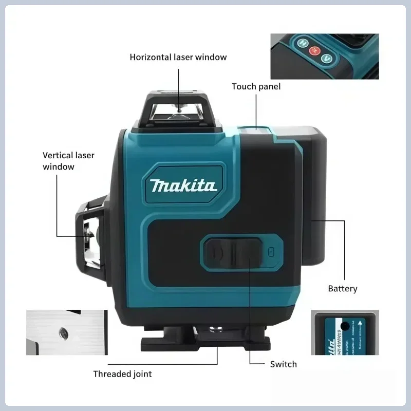 Makita 5.0Ah 16 Lines 360° Green Laser Level with Remote Control Self Leveling Wall Mount Laser Measuring Tool for Decoration