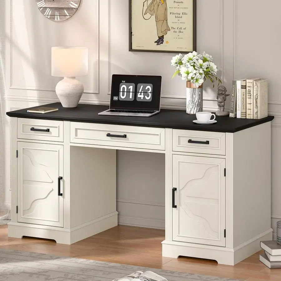 Computer Desk with File Drawer,Rustic Executive Desk with Drawers Wood Office Desk with Ample Storage Drawers,Farmhouse Large H