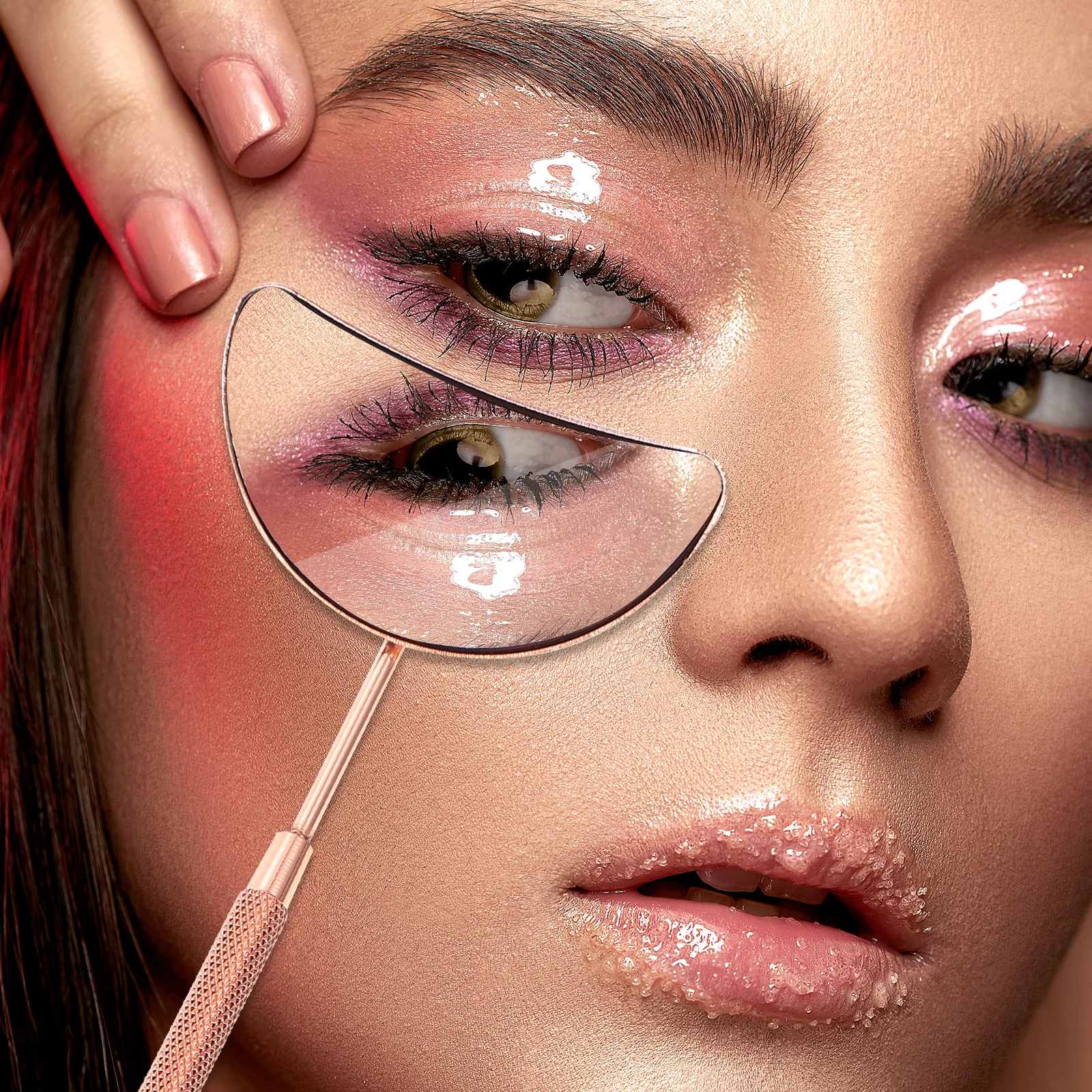 1 szt. Lusterko do sprawdzania rzęs, odłączane, w kształcie półksiężyca, kompaktowe lusterko do makijażu do ręki, do przedłużania rzęs, wyposażenie salonu kosmetycznego