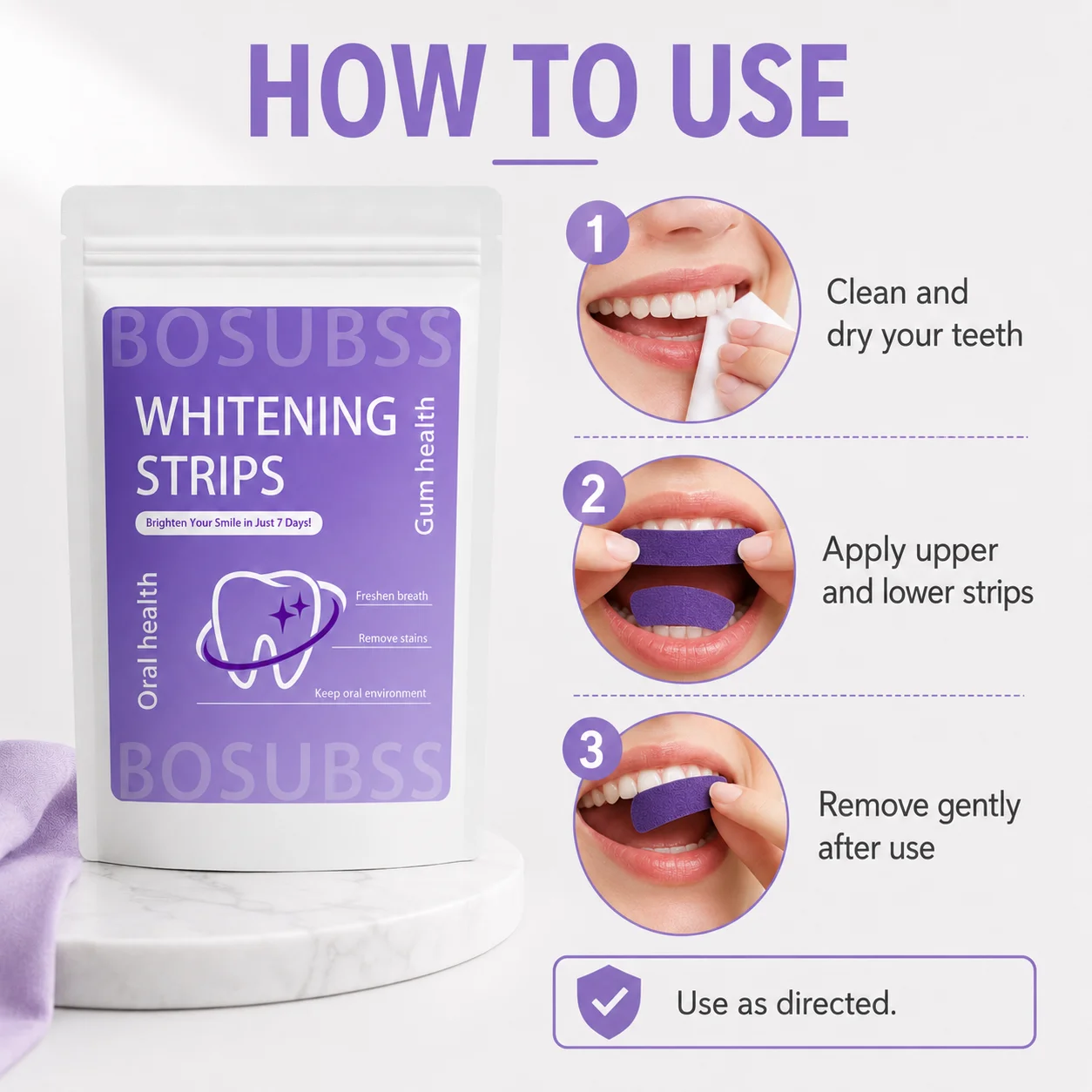 4 Pairs Smile Care Strips, Upper & Lower Tooth Strip Set, Easy At-Home Routine, Compact Pouch For Daily Use view 6