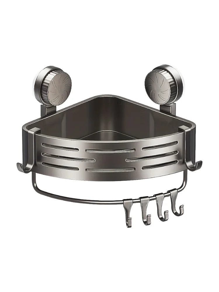 Dreieckiges, platzsparendes Badezimmerregal mit Saugnäpfen, kein Bohren erforderlich, multifunktionaler Organizer mit Haken