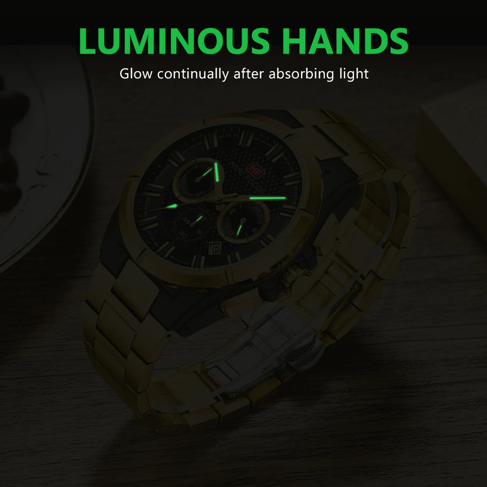 MINI FOCUS Man Watch High Quality Waterproof Chronograph Luminous Men\'s Wristwatch Stainless Steel Casual Men Quartz Watches