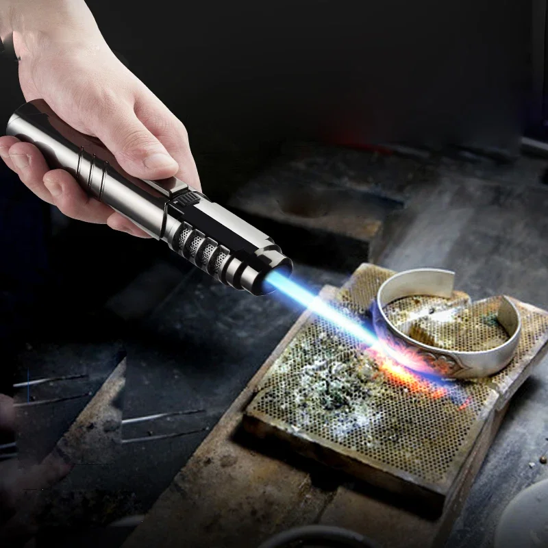 Big Flame Torch Metal Blue Flame 1800°c Welding Torch Outdoor Camping BBQ Ignition Tool Personalized Butane Gas Lighter