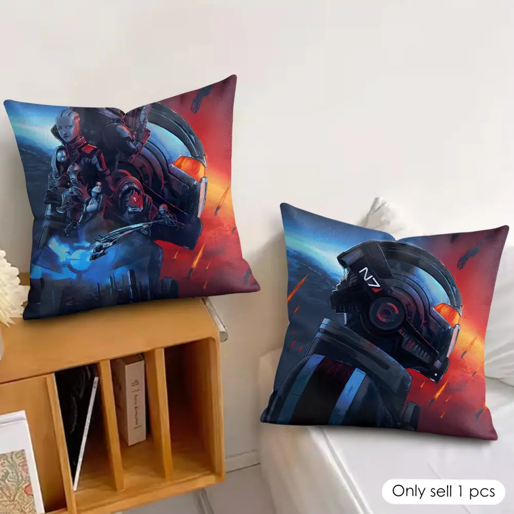 Game M-Mass Effect Legendary Edition Cushion Cover Wrinkle-Resistant Short Plush Pillow Case Breathable Machine-Washable