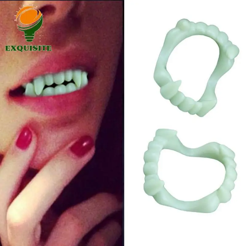 Vampire Luminous Fake Teeth Unique Design Glow In The Dark High-quality Material Light Green Cosplay Prop Easy To Use And Clean