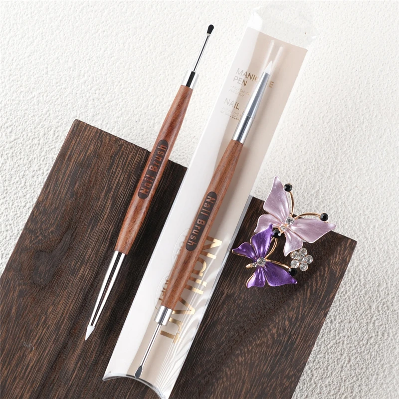 1/2 pçs cabeça dupla escova da arte do prego espátula de silicone poli caneta gel manicure ponta extensão acrílico construtor acessório haste ferramenta