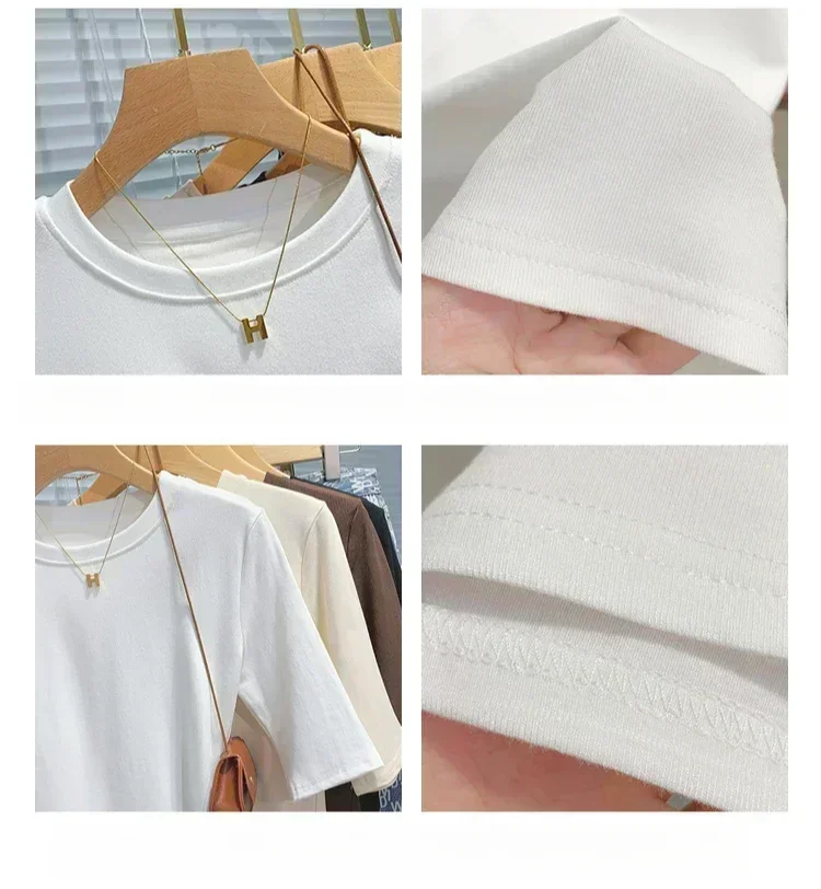 2026 Basic Einfarbiges Kurzarm-T-Shirt mit Rundhalsausschnitt, Eng Anliegend, Sommerliches Casual-Oberteil für Damen, Y2K Vintage Top, Harajuku Streetwear – Detail 2
