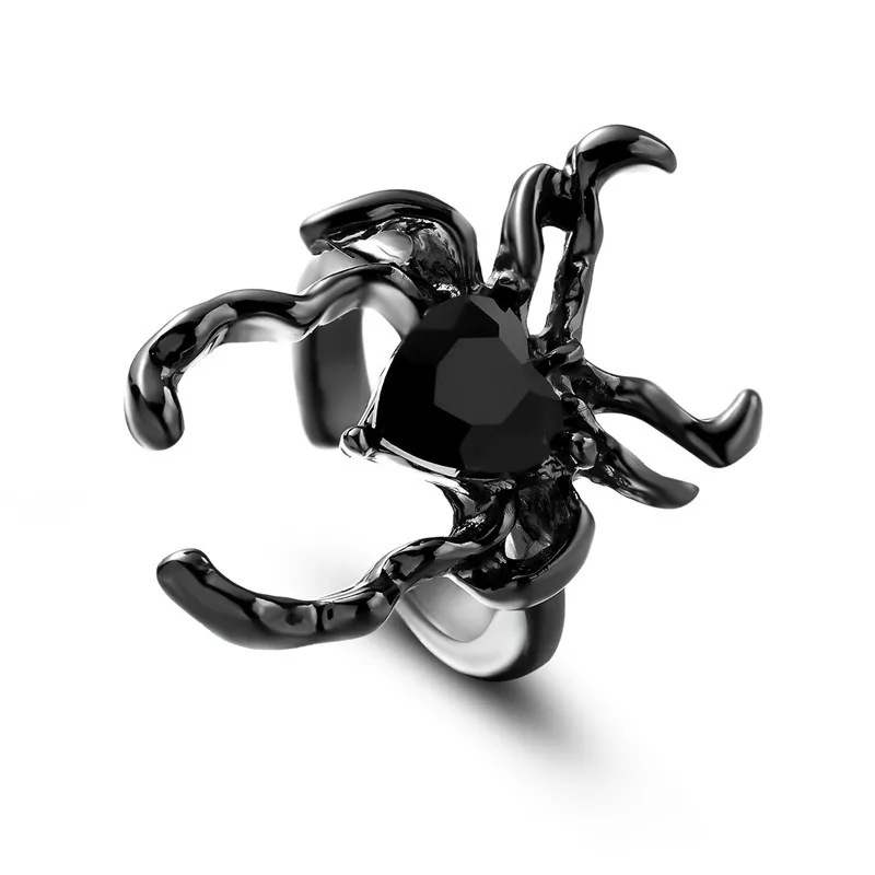 Gothic Punk Unregelmäßige Spinne Öffnung Ring Frauen Männer Mode Zirkon Schwarz Kristall Dark Tier Ring Hip Hop Party Finger Schmuck – Detail 39
