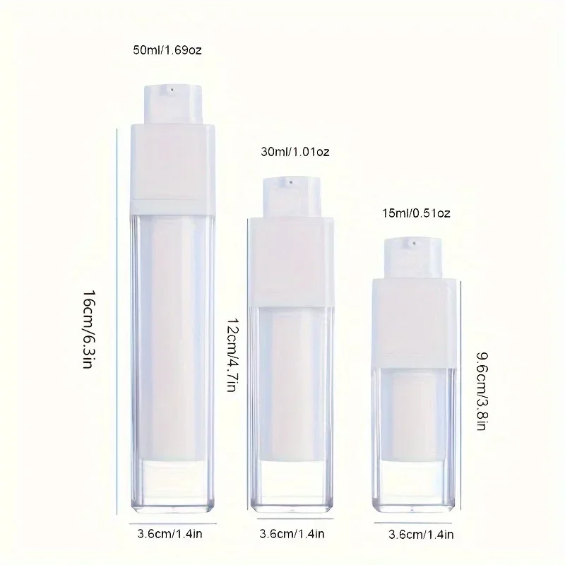 30/50 ml quadratische Rotary Press-Vakuum-Lotion-Flaschen – wiederverwendbar, tragbare Reisebehälter für Gesichtscreme, Foundation, Essenzflüssigkeit