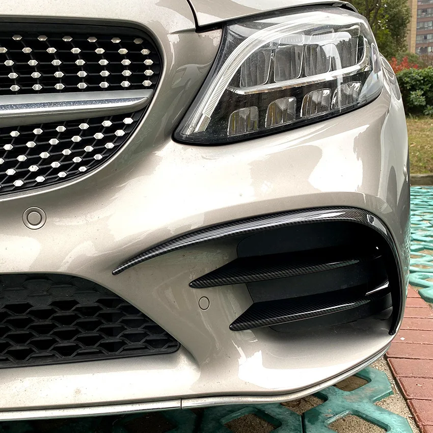 Car Front Bumper Wind Knife Grille Trim Cover Fog Lamp Strip Stickers For Mercedes Benz C Class W205 C180 C200 C260 2019 2020+