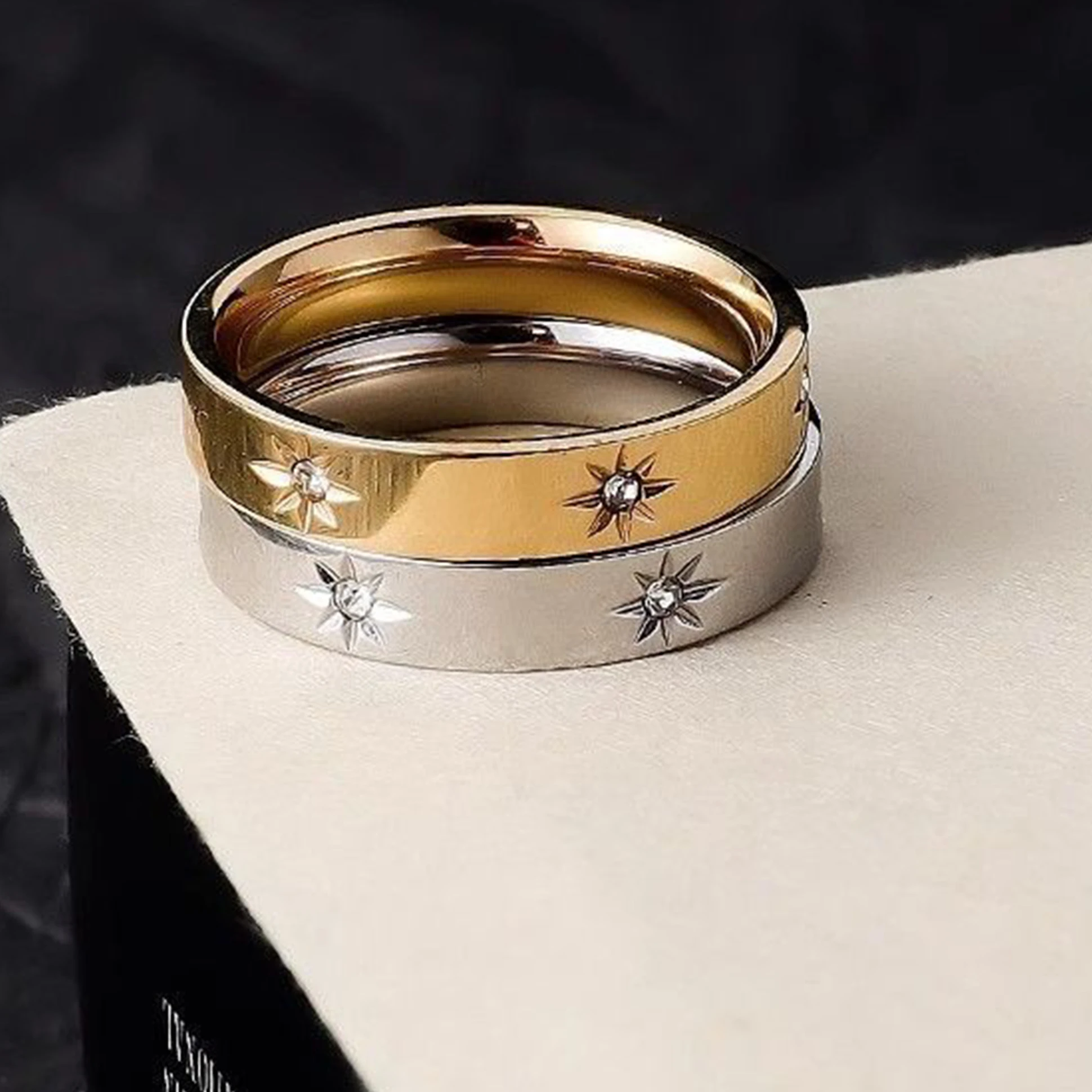 4mm Style Simple Metal Rings For Women Gold Plated Zircon Setted Star Gold Rings Wearable Accessories Versatile Couple Jewelry