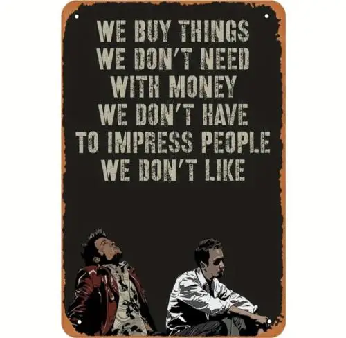 （2D Tin painting）Vintage Fight Club Metal Sign 90s Movie Brad Pitt Ed Tin Sign 12x 8-Aluminum