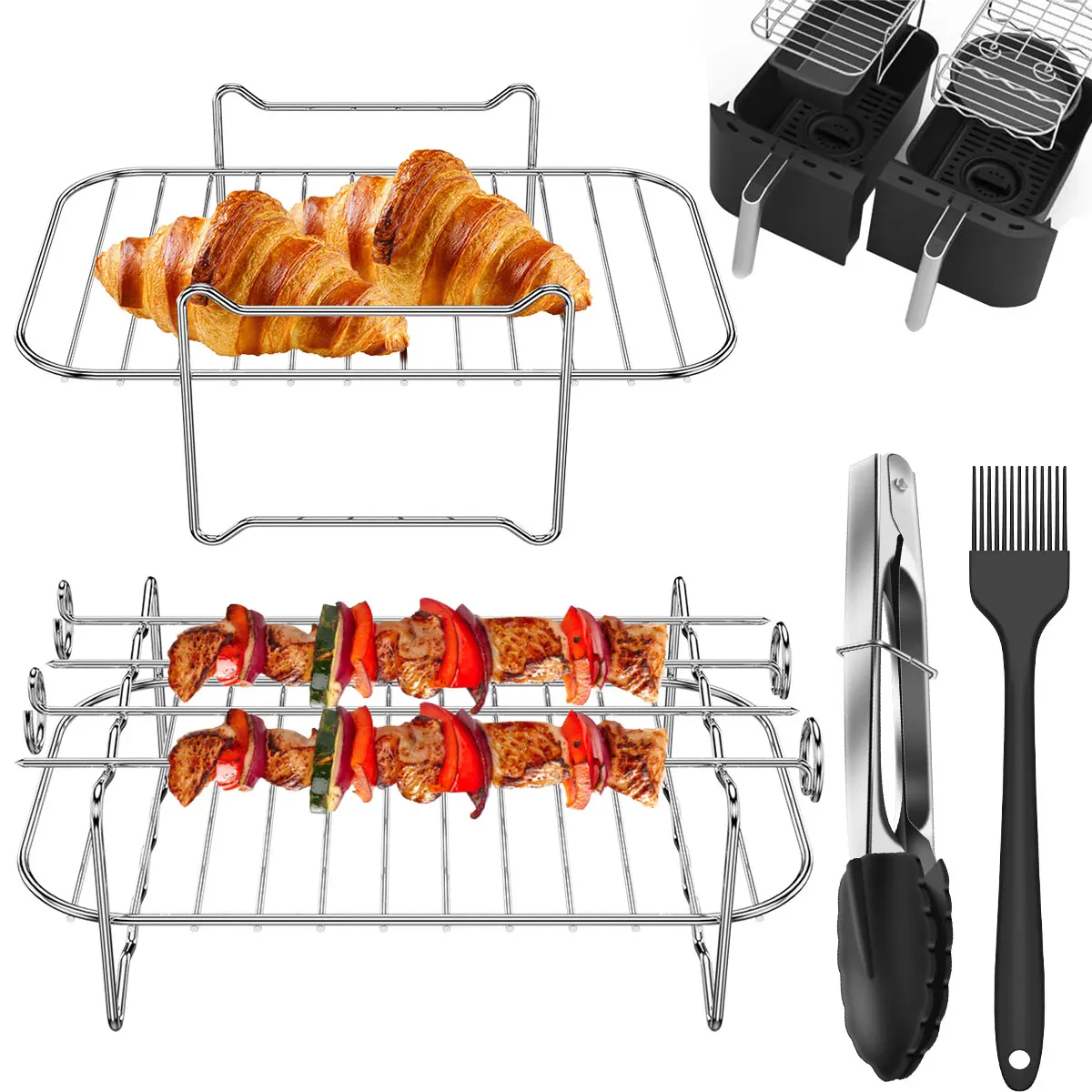 Stainless Steel Multifunctional Roasting Rack Compatible Airfryer Dehydrator BBQ Rack Steamer Roasting for Air Fryer Accessories