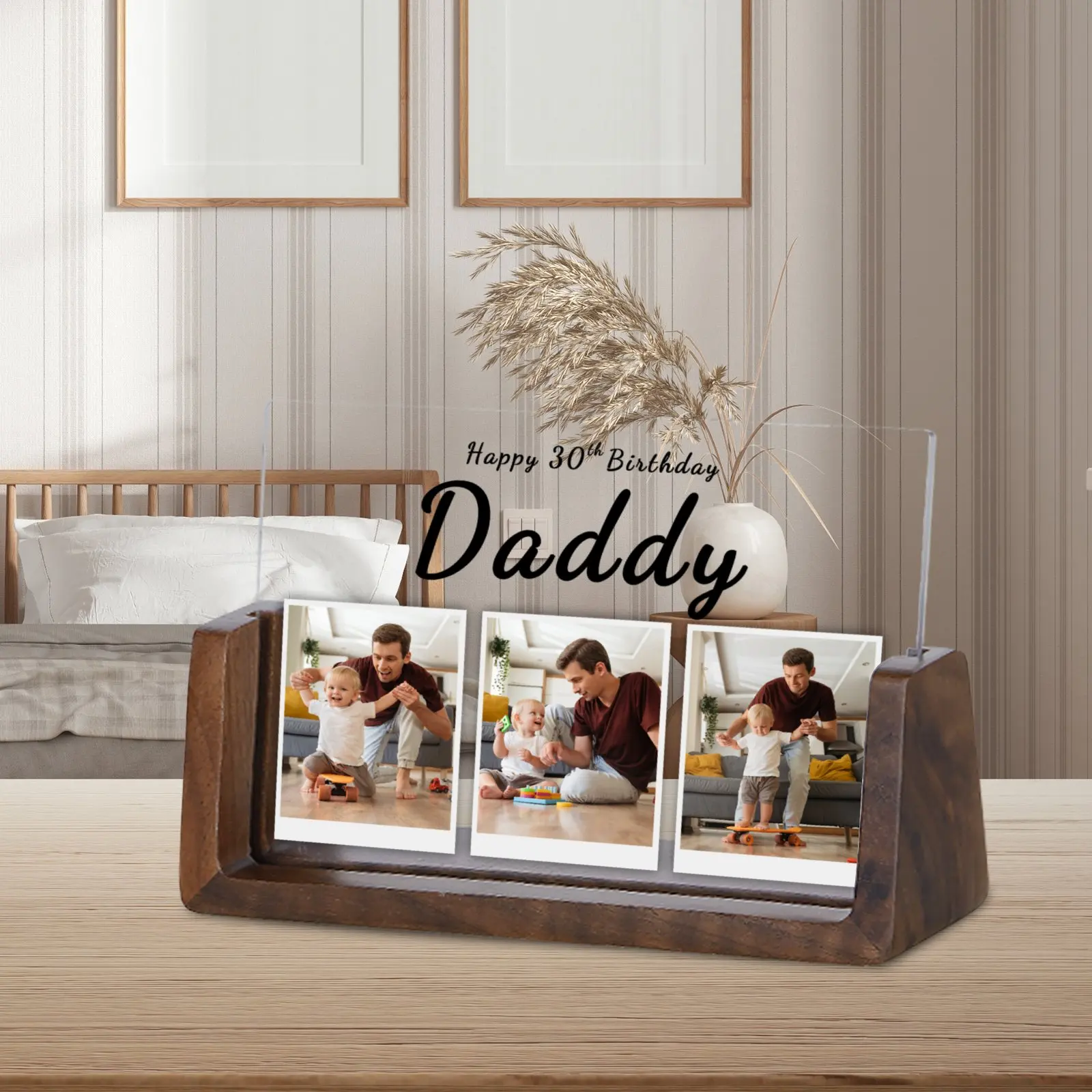 Customize 3 Photos Collage Frame Personalized Birthday Gift for Dad Papa Grandfather Keepsake Picture Frame Father's Day Gift