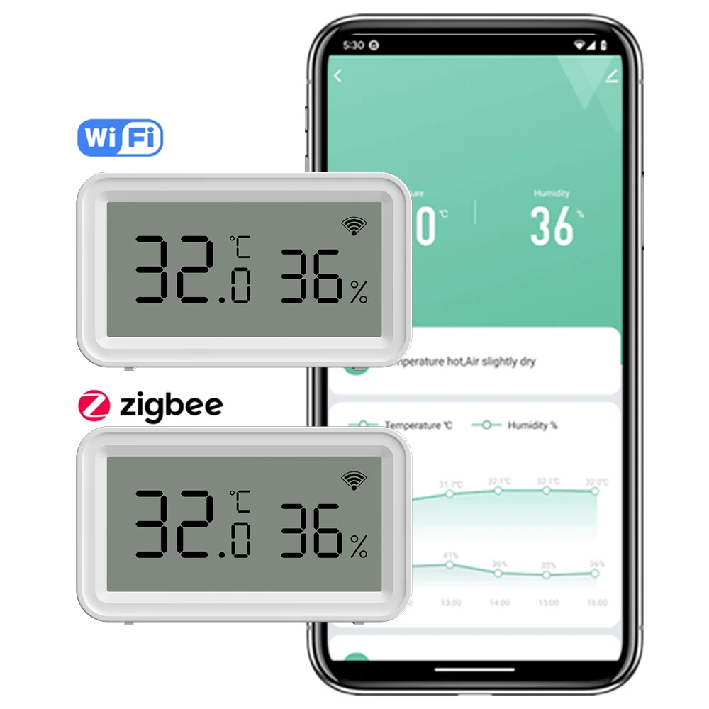 Czujnik temperatury i wilgotności Tuya WiFi lub Zigbee Smart Life Zdalne monitorowanie w czasie rzeczywistym Automatyzacja Aplikacja przez Alexa Google Assistant — zdjęcie produktu 7