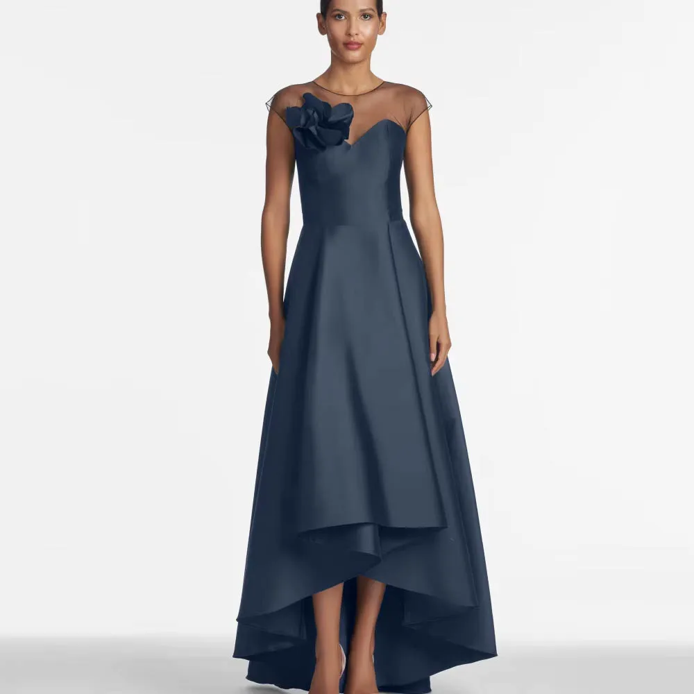 

Customized Vintage Elegant Mother of Bride Dresses A Line Formal Occasion Dress O Neck Flower Cap Sleeve Wedding Party Dresses