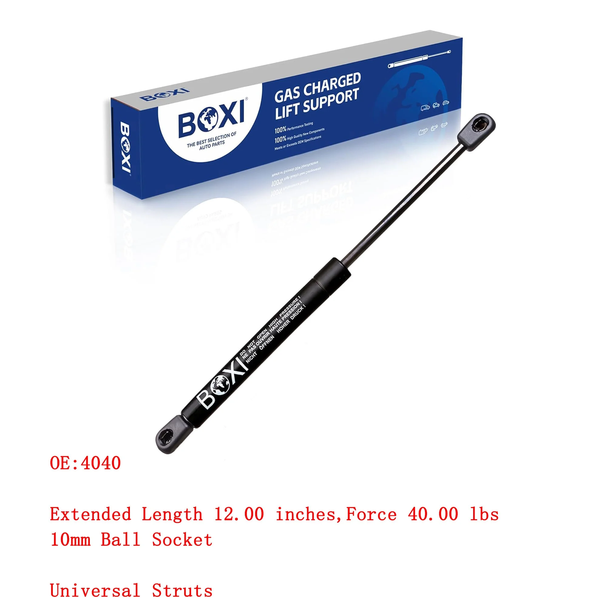 1Pc Universal 4040 Lift Support 4040 Extended Length 12.00 inch Compressed Length 8.05 inches  Force 40.00 lbs 10mm Ball Socket