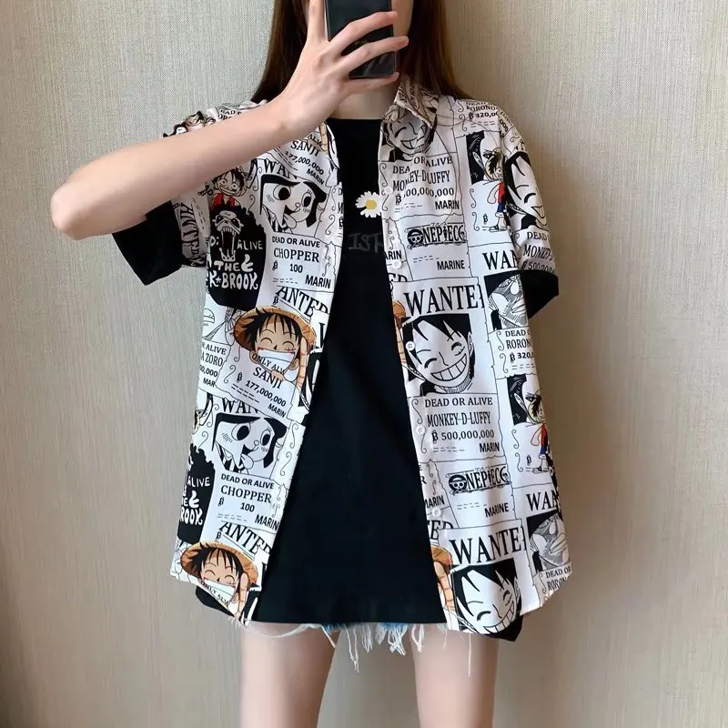 Summer Chiffon Shirt Loose and Thin Style Luffy Printed  Outside to Wear women\'s Short-sleeved Blouse