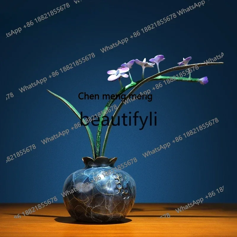 S7486teae Bronze gold years brass orchid ornament vase decoration