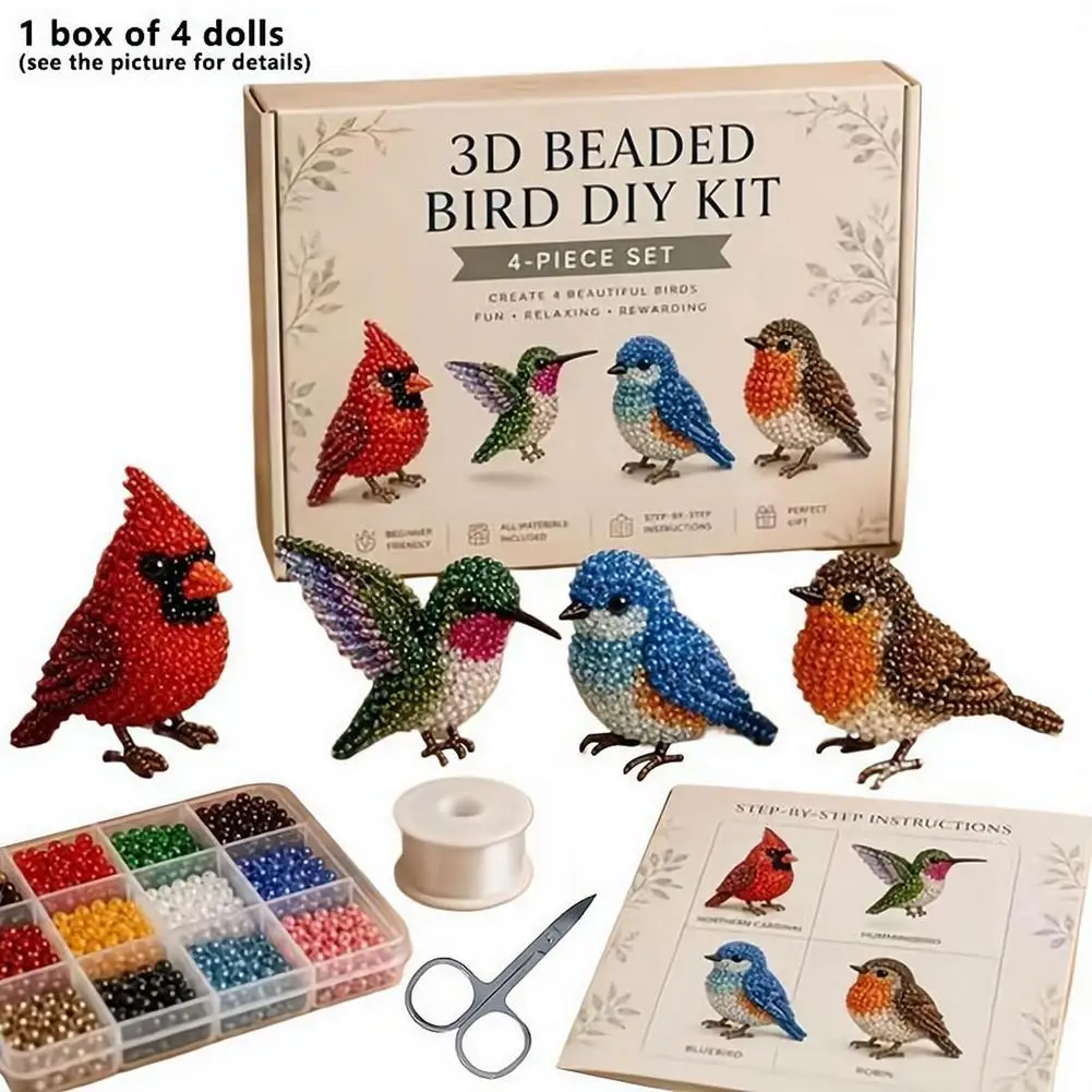 3D Beaded Animal Craft Kit Embroidery Set Animal Shape DIY Tiny Beads Beadwork Weaving Beginners Minimalist Art Home Decor Gift