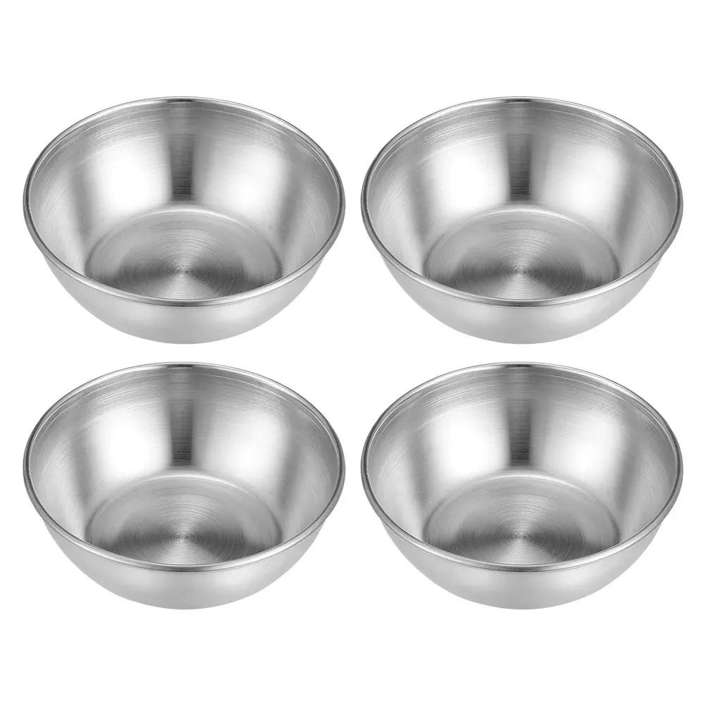 

4Pcs Round Stainless Steel Condiment Dishes Mini Seasoning Bowls for Sauce Dipping Oil Vinegar Soy Appetizer Serving Portable