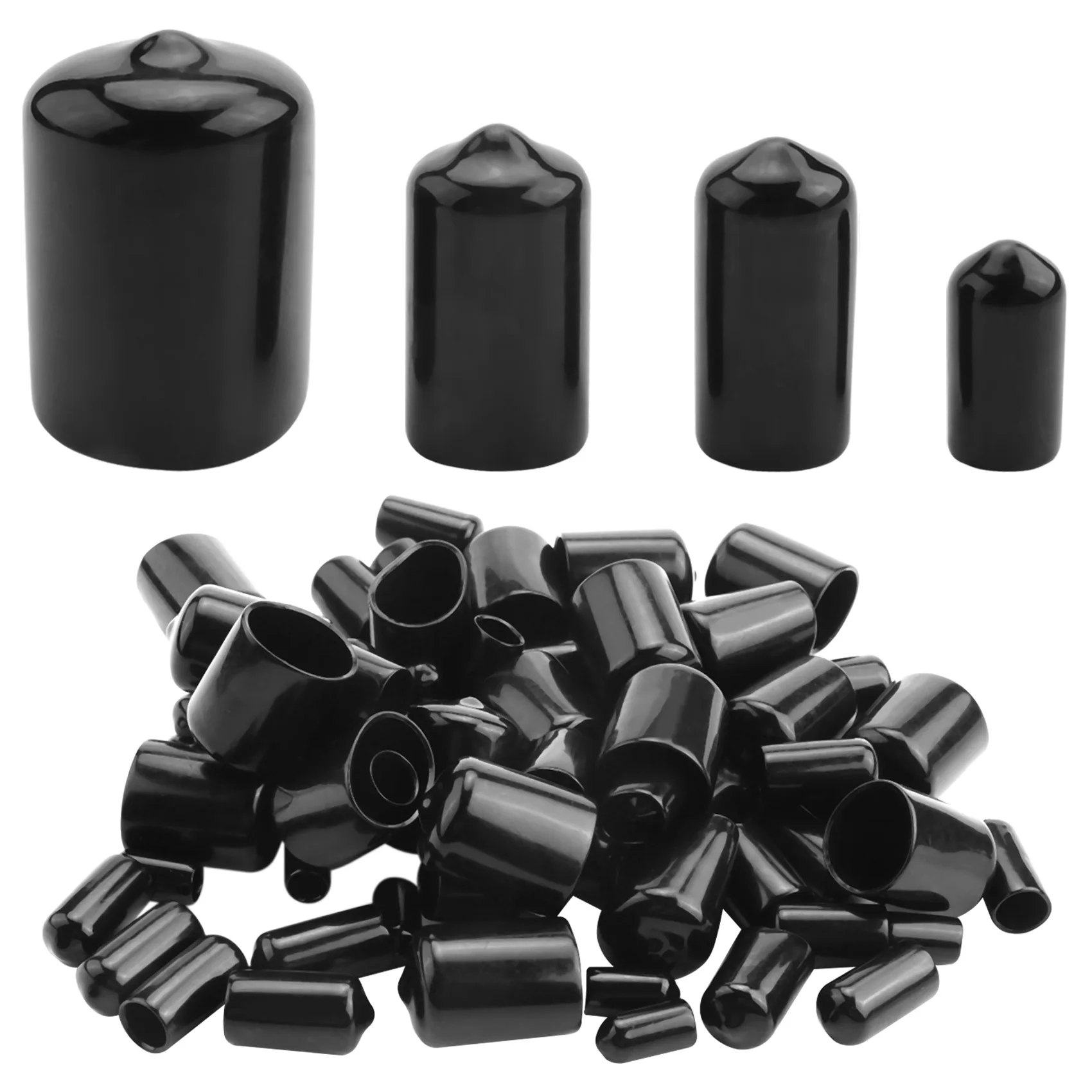 [HOT!】 80 Pieces Rubber End Caps Flexible Bolt Covers Screw Caps Thread Protectors In 4 Sizes 1/4 To 3/4 Inch (Black)
