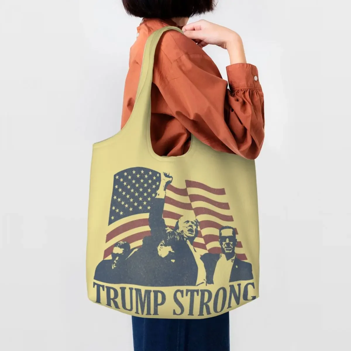 Custom Fashion Print Trump Will Be Back Tote Shopping Bags Reusable Canvas Shoulder Shopper American USA Handbag