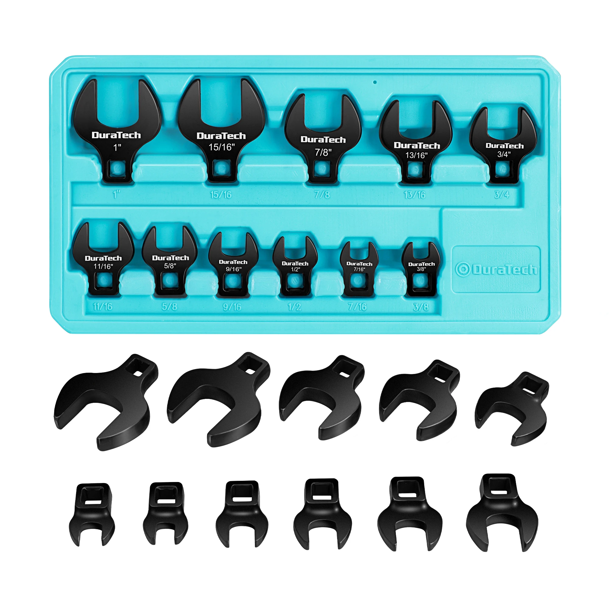 

DURATECH Crows Foot Wrench Set 3/8" Drive 11PCS CR-V Steel Large SAE 3/8"-1" Crowfoot Flare Nut Wrench Set with Storage Tray