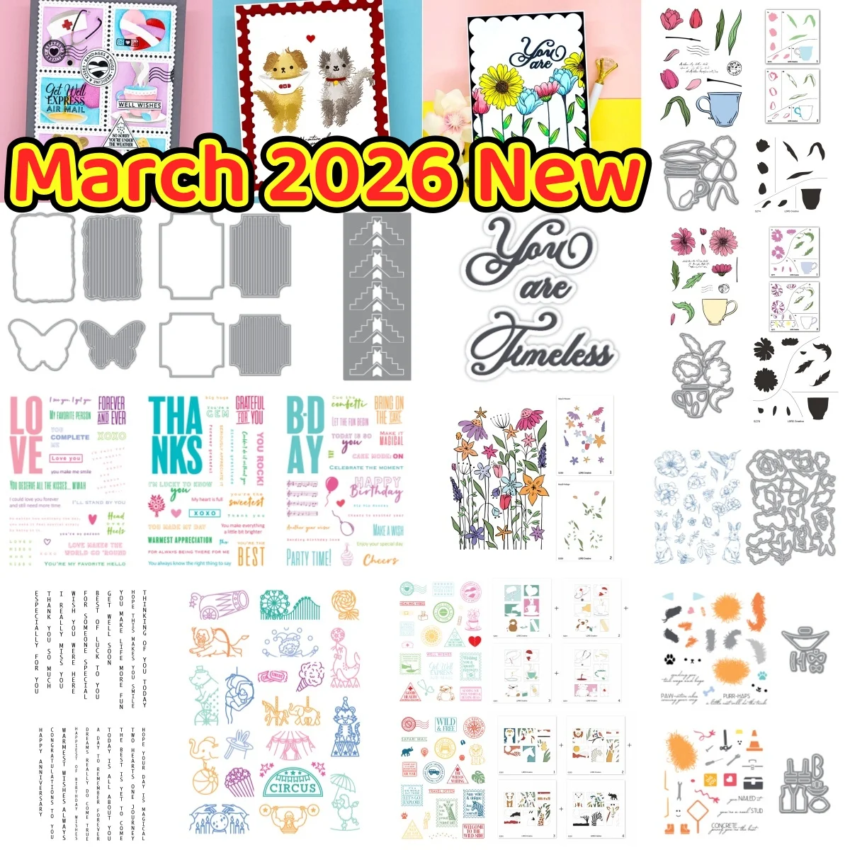 

March 2026 New Floral Muse Butterfly Tulips Postage Metal Cutting Dies Clear Stamps Stencil for DIY Scrapbook Embossed Paper