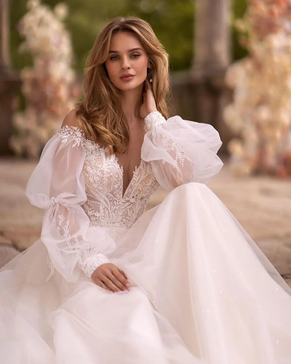 Boho A Line Princess Bride Dresses Puff Sleeves Backless Wedding Dresses Lace Appliques Customize To Measures Stunning Robe