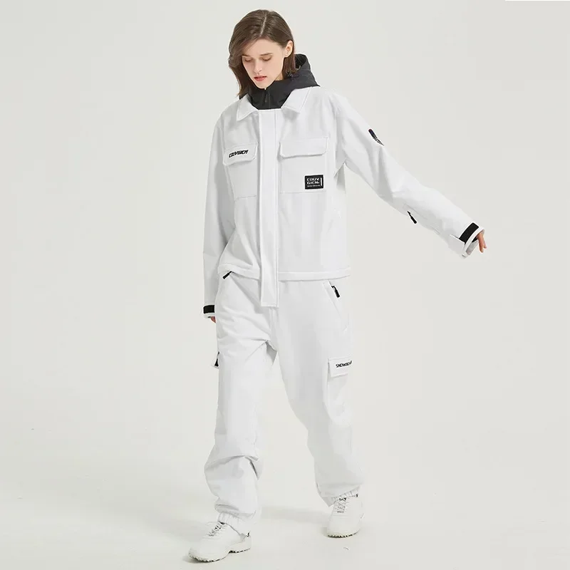 2025 neue einteilige Ski anzüge für Frauen Winter Outdoor Kapuze wasserdichte Snowboard Overall wind dichte warme Ski kleidung