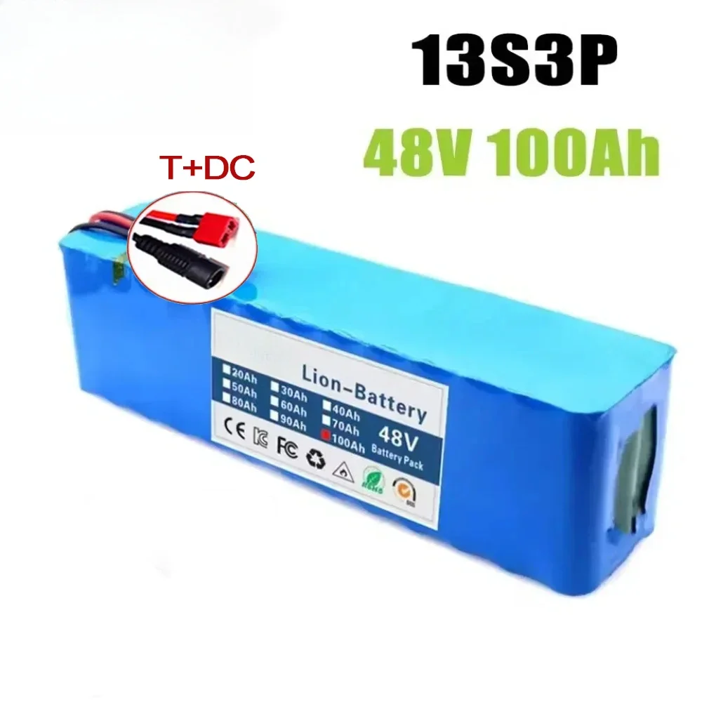 Nieuwe 48V 20Ah 2000W 13S3P DC/T lithium-ionbatterij geschikt voor 48V-motoren met BMS + 54,6V-oplader