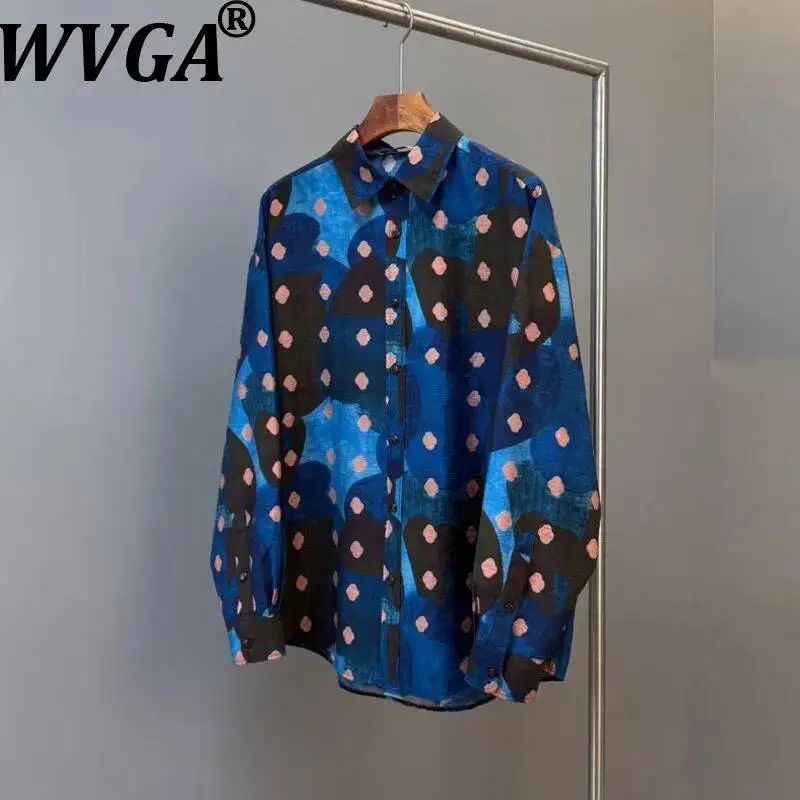 

WVGA Spring Autumn New Men Urban Style Printed Trendy Long Sleeve Shirt Loose Fit Lightweight Niche Chic Casual Tops Ins W25155