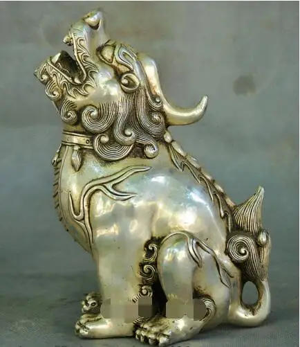 

6" Collect Old China Palace Silver Fengshui Wealth Unicorn Beast Pixiu Statue