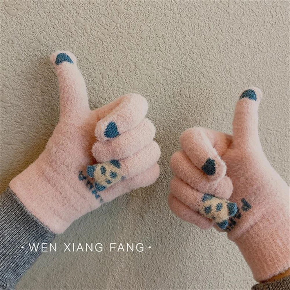 Female winter cute panda plus velvet warm and cold riding students windproof touch-screen gloves JT-30